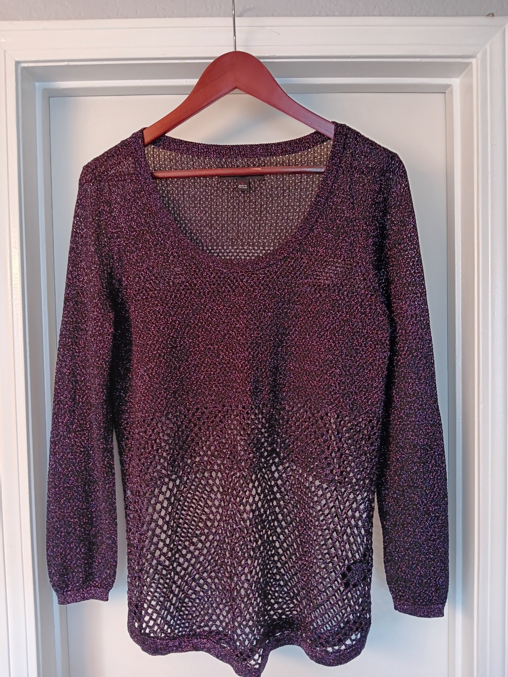 Rock & Republic Metallic Open-Weave Scoop Neck Sweater - Purple